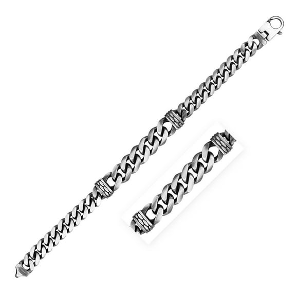 Sterling Silver Gunmetal Finish Cuban Link Bracelet Size 8.5 inches