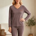 thumbnail image 2 of Women's Plus Size thermal Underwear Top Fleece Lined V Neck Long Sleeve Warm Base Layer Shirt Soft Comfy Cold Weather Top for Loungewear Daily Wear Coffee, 2 of 6