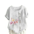 thumbnail image 2 of Edvintorg Blouses Women Floral Print Cotton And Linen Shirts Casual Plus Size Clothing Summer Round Neck Short Sleeve Button Tops Blusas Mujer De Moda 2025, 2 of 5