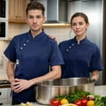 thumbnail image 4 of Men's Chef Jacket Short Sleeve - Regular Fit Cook Shirt with Stand Collar, Breathable Summer Kitchen Uniform, Professional Restaurant Workwear, Unisex Food Service Attire, 4 of 9