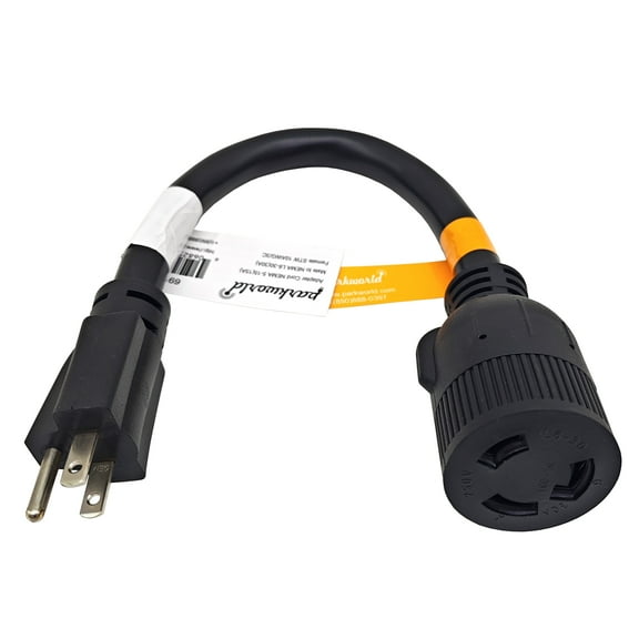 Parkworld 691791 Adapter Cord 15 Amp 5-15P Male to 30 Amp L6-30R Locking Connector Female