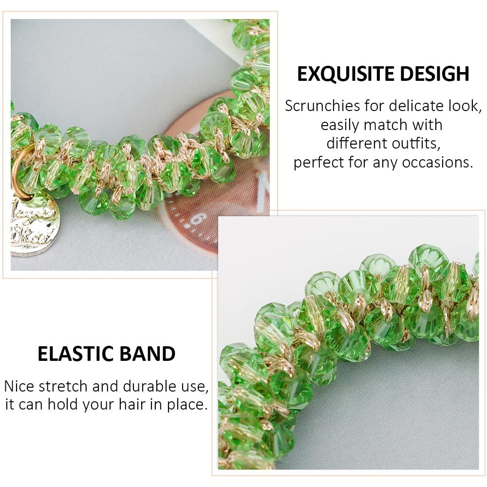 2 Pcs Hair Ties Elastic Hair Scrunchies Hold Crystal Bulk Hair Ropes Stretchy Handmade Boho Hair Accessories for Women Girls, Clear crystal