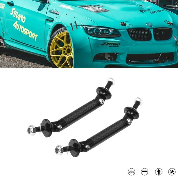 Xotic Tech 2pcs 45mm Car Adjustable Front Rear Bumper Lip Splitter Trunk Corner Edge Fender Hatch Lid Body Panel Fixed Lock Bar Support Strut Tie Rod Fastener Lever Universal Kit, Carbon Fiber Black