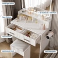 thumbnail image 2 of TROPOW Makeup Vanity Set with 3-Colour LED Mirror & Power Outlet, Small Dressing Table with 2 Drawers and Stool, 32x16x54 Inch Modern Bedroom Furniture, White, 2 of 6