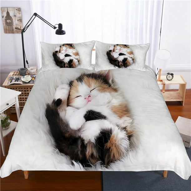 3Piece Animal Cute Cat Print Pattern Bedding Comforter Sets Twin Comfy