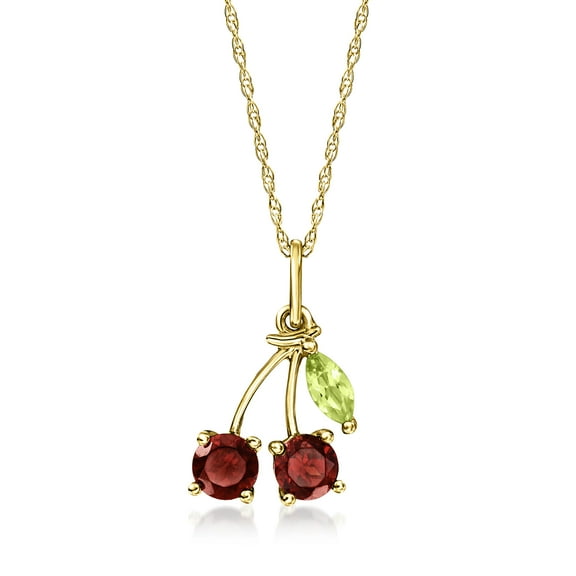 Pure Collection by Ross-Simons 0.60 ct. t.w. Garnet and .10 ct. t.w. Peridot Cherry Pendant Necklace in 14kt Yellow Gold, Women's, Adult