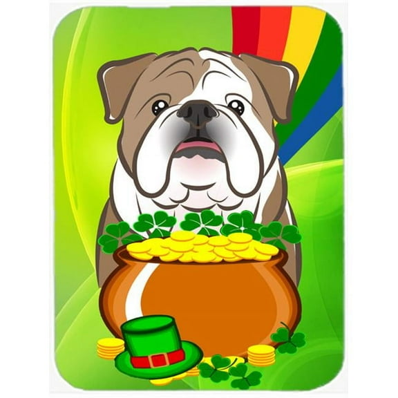 White English Bulldog St. Patricks Day Glass Cutting Board- Large