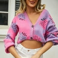 thumbnail image 5 of Karight Women's Cute Strawberry Graphic Cardigan Sweaters Button Down Color Block Knit Jacket Trendy Clothes, 5 of 9