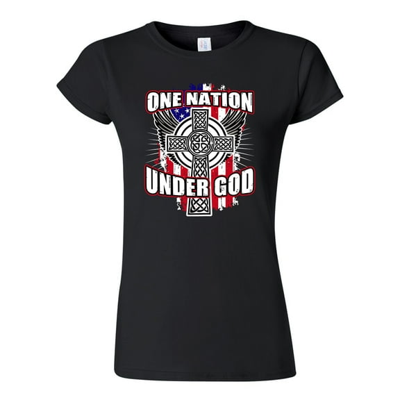Junior One Nation Under God Cross USA America Patriotic DT T-Shirt Tee