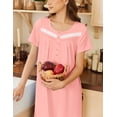thumbnail image 2 of Ekouaer Nightgown for Women Cotton Long Night Gown Short Sleeve Nightdress with Pockets Button Sleepshirt Soft Sleepwear, 2 of 6