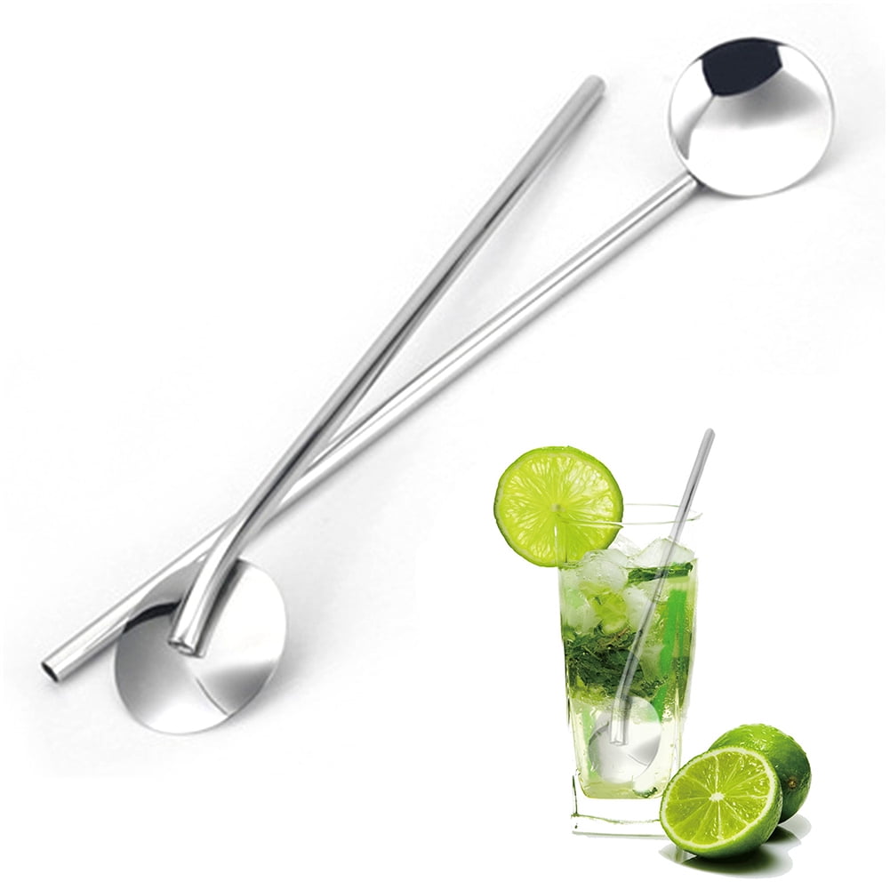 5PCS Straw Spoon Stainless Steel Drinking Straw Tea Bombilla Gourd
