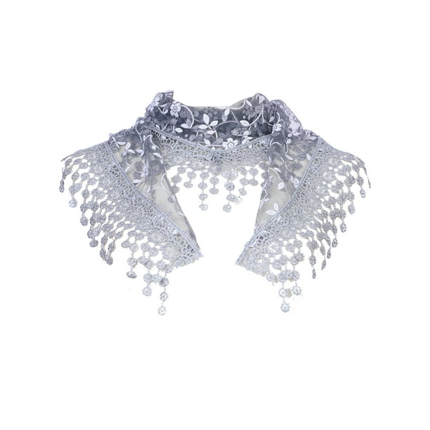 INSPIRE CHIC Chal de Encaje Mantilla de Tul, Cubierta Triangular para la Cabeza, Velo de Iglesia para Misa, Damas de Honor de Boda 51.2"x15.7" Gris