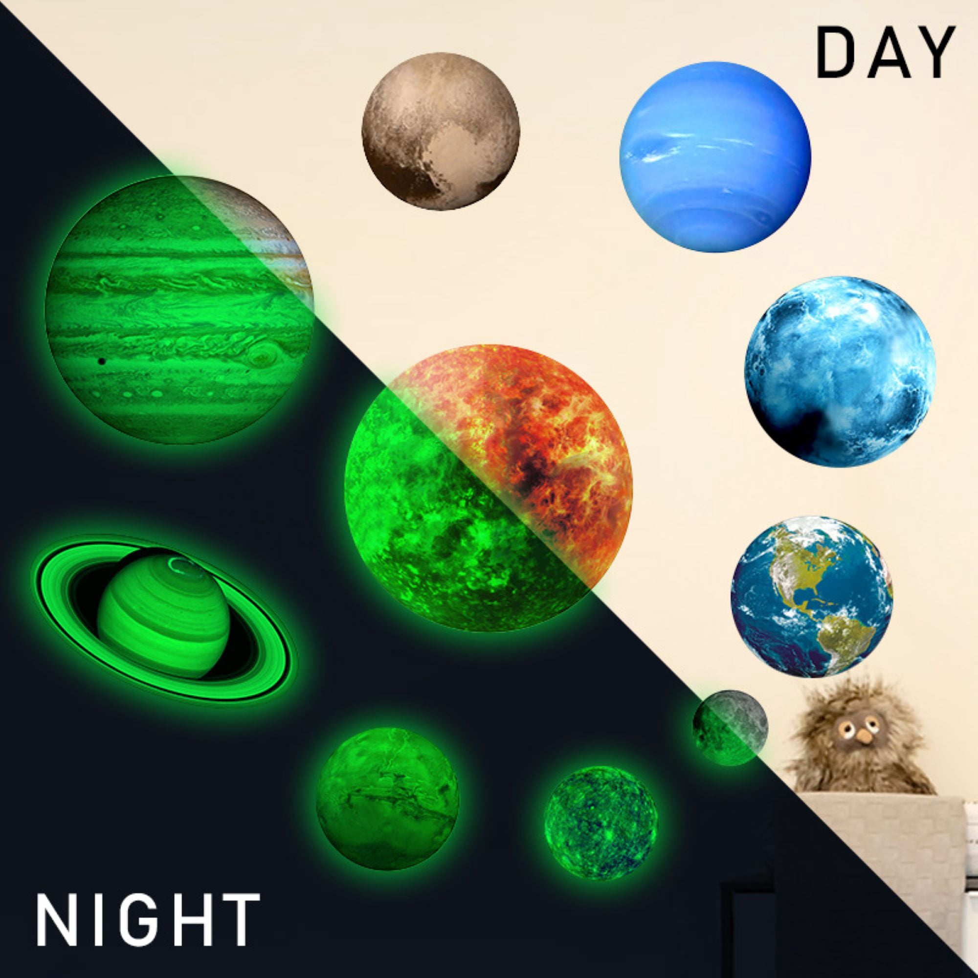 Glow in the Dark Solar System Wall Stickers for Kids Room, Sun Moon Earth Planet Decals, Space Wall Decor for Bedroom Ceiling