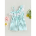 thumbnail image 2 of Coduop Toddler Baby Girls Bodysuit,Sleeveless Lace One Shoulder Striped Jumpsuit Playsuit, 2 of 9