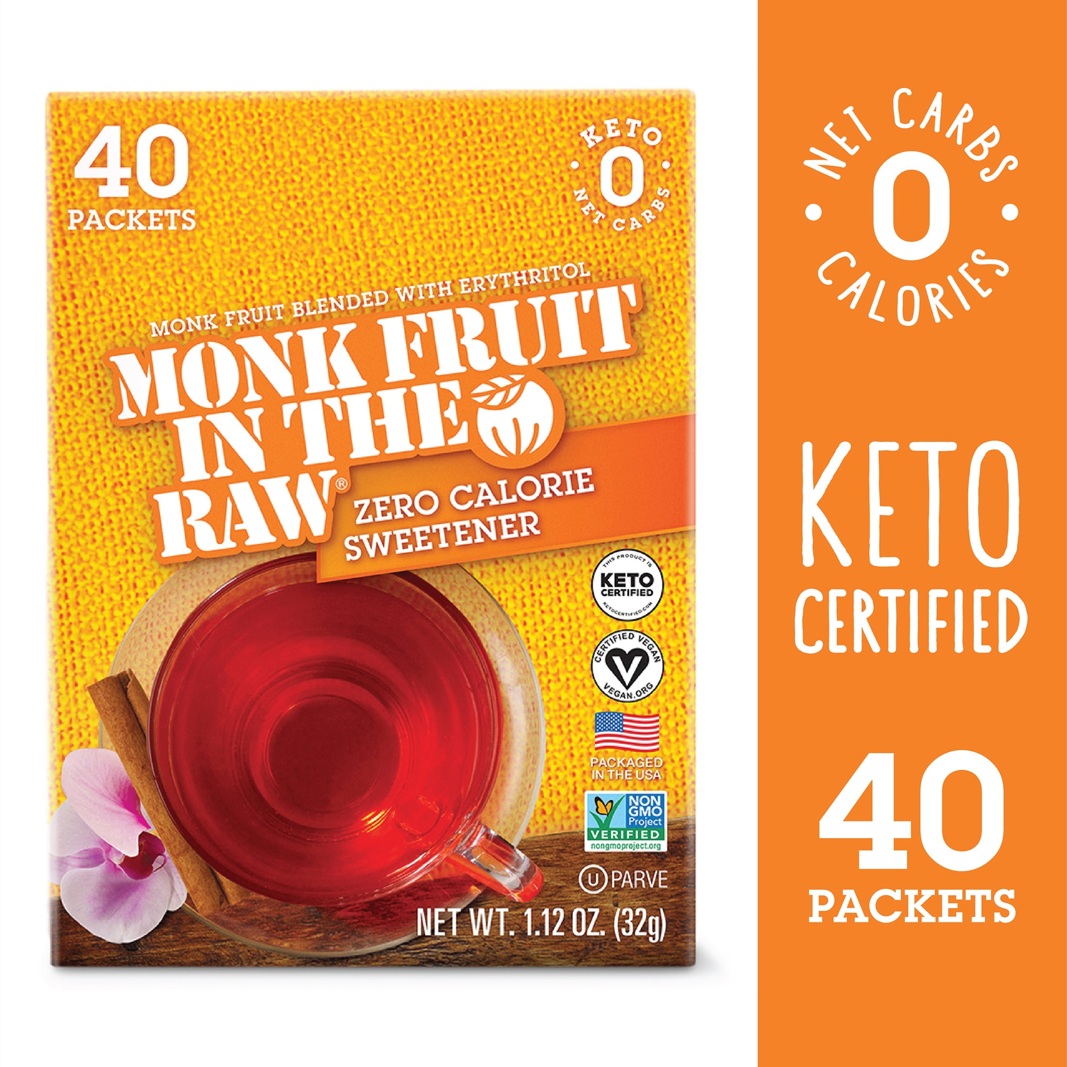 Monk Fruit In The Raw Zero Calorie Sweetener, 40 count, 1.12 oz