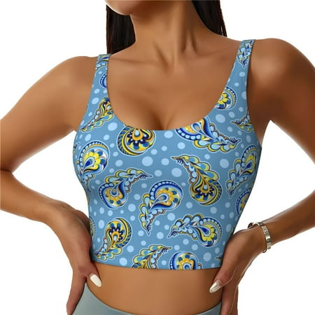 Matuu Blue paisley pattern for Women s Sports Bra - Soft  Comfortable and Breathable Sports Vest for Yoga  Fitness  and Dance-