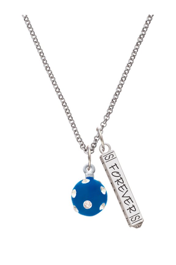 Silvertone 3-D Frosted Blue Resin Ornament with Crystals Silvertone Forever Bar Charm Necklace, 23"