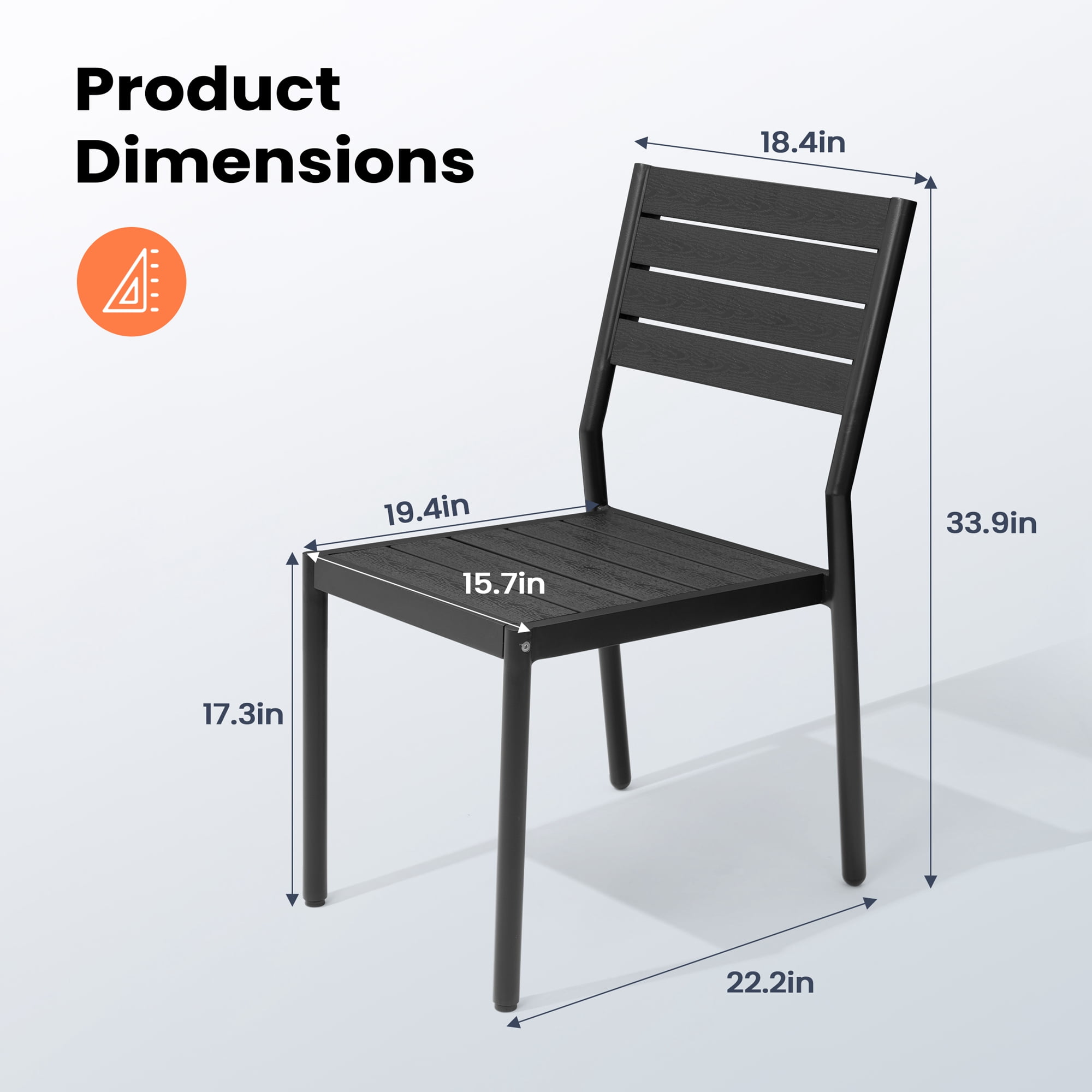 Pellebant Set of 2 Outdoor Aluminum Dining Chairs Patio Armless Chairs in Black