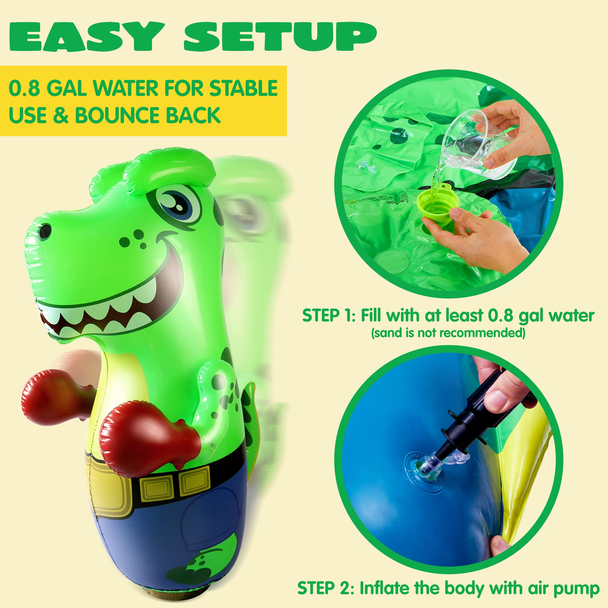 Dinosaur Punch Bag Children - 160 cm Freestanding Punch Bag Standing with Boxing  Gloves - Wild Dinosaur Sports