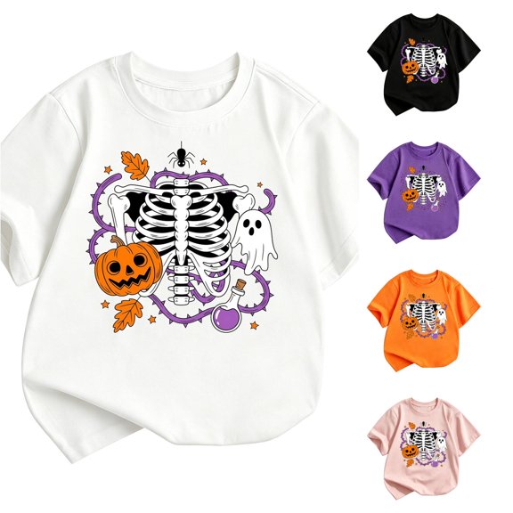 NordicNest Kids Halloween Short Sleeve Crewneck Tee Shirts For Boys Girls Casual Summer Fashion Dance Shirts for Girls Halloween Costumes