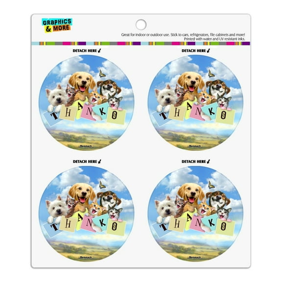 Dog and Cat Thanks Thank You Selfie Refrigerator Fridge Locker Vinyl Circle Magnet Set