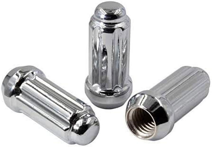 Wheel Accessories Parts Set of 32 Bulge Cone Seat M14x2.0 Lug Nuts 2.25" Long with Spline Tuner Closed End Small Diameter Key Included (Chrome, 32 PC, 14x2)