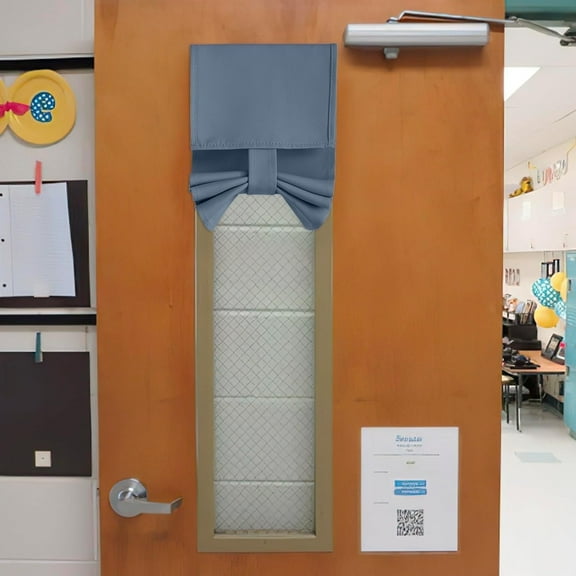NICETOWN Lockdown Shades for Classroom, Blackout Door Curtains Small Door Window Curtains and Drapes Thermal Insulated Door Blinds for Classroom, Stone Blue, 8"x36", 1 Panel