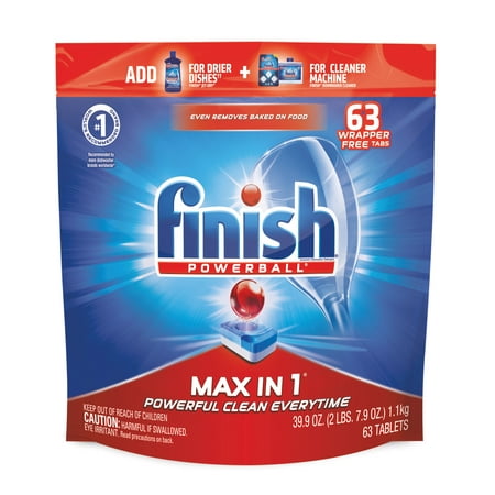 Finish Max in 1 Powerball, 63ct, Wrapper Free Dishwasher Detergent