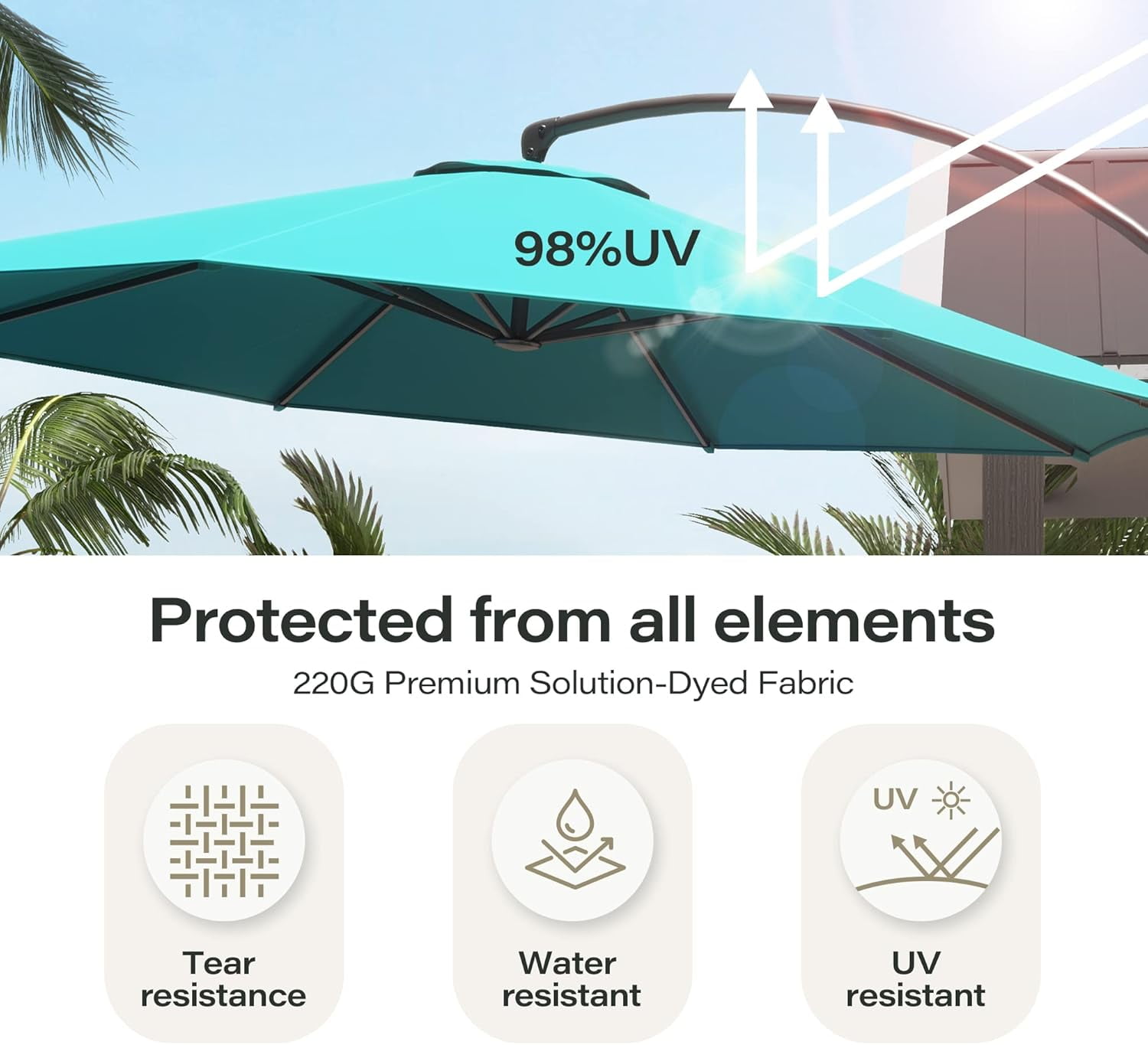 Decksplore Outdoor Patio Umbrella,Curvy Cantilever Umbrella Heavy Duty Offset Hanging Umbrella with 360° Rotation for Garden, Pool(Blue, 11FT)