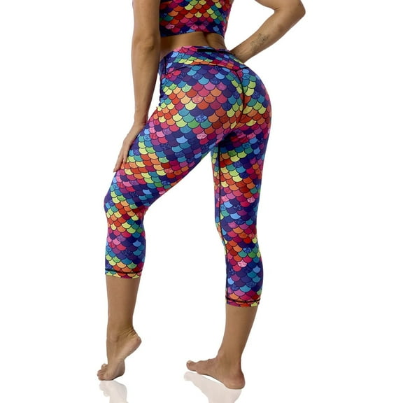 Brythos Women's Cropped Leggings - Printed Cropped Trousers With Pockets,Multicolor,S