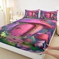 thumbnail image 3 of Feelyou Dreamy Mushroom House Queen Sheet Sets, Jungle Frog Animal Flat Sheet, Fairy Tale Princess Queen Fitted Sheet, Lightweight Room Decor, 4 Pieces, 3 of 7