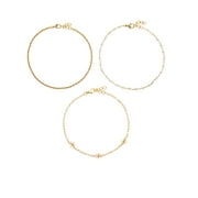 Time and Tru Women's Gold Tone and Simulated Pearl Anklet set, 3 Pieces