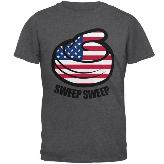 Winter Sports Flag Curling Sweep Sweep USA Mens T Shirt Dark Heather SM