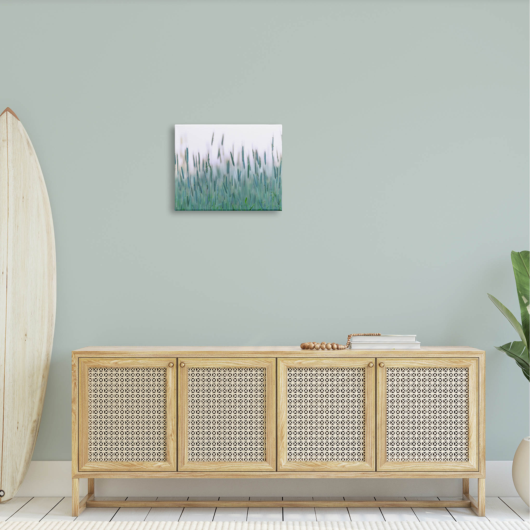 Green Wheat Field Sprigs Landscape Photograph Gallery Wrapped Canvas Print Wall Art