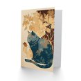 thumbnail image 2 of Cat by Countryside Shrub Bush in Autumn Modern Linocut Illustration Art Birthday Greeting Card Plus Envelope Blank inside, 2 of 3