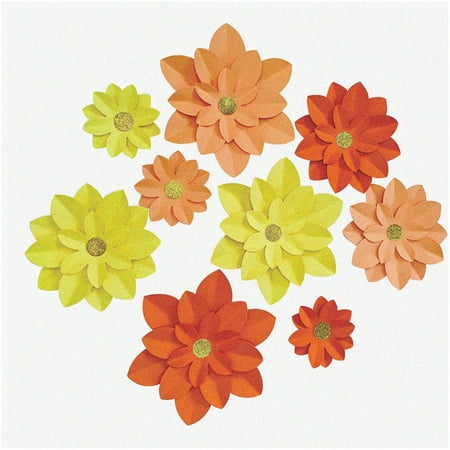 Image of Autumn Blooms: DIY Orange Paper Flower Wall Decor - 9 Pack for Fall Decorating Photo Backdrops & Floral Backdrops (10 -6 )