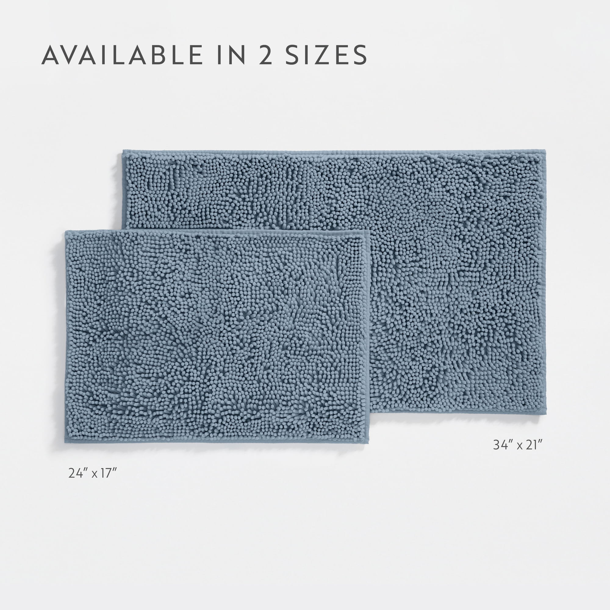 Soft Absorbent Chenille Bath Mat Rug with Anti-Skid Rubber Backing, 34 x 21, Light Blue, by Noble Linens