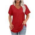 thumbnail image 2 of Tdoqot Womens T Shirts 2025 New Trendy- Casual Loose Fit V-Neck Short Sleeve Summer Tops Tees Red Size S, 2 of 8