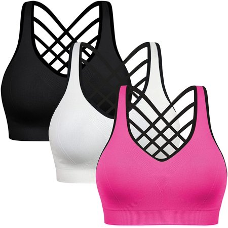 

QWZNDZGR Padded Strappy Sports Bras for Women - Activewear Tops for Yoga Running Fitness Pack of 3