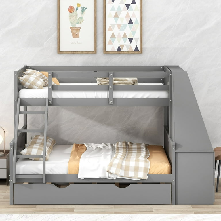 Twin over Full Bunk Bed with Trundle and Desk Solid Wood Bunk Bed