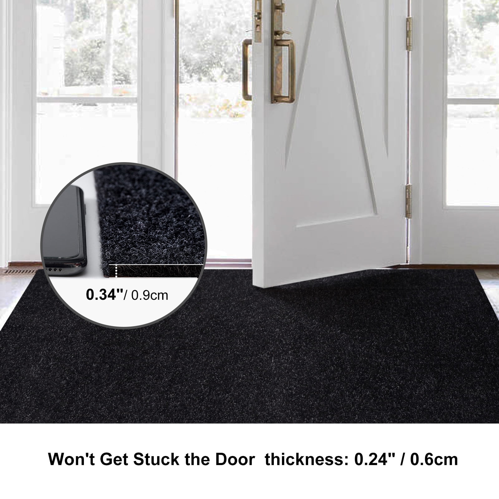 ANTPOP 3'x50' Runner Rugs Outdoor Indoor Utility Non-Slip Carpet Runners with Rubber Backing Custom Size Area Rug Entrance Mat for Kitchen Hallway Entryway Patio Garage Laundry Black Striped