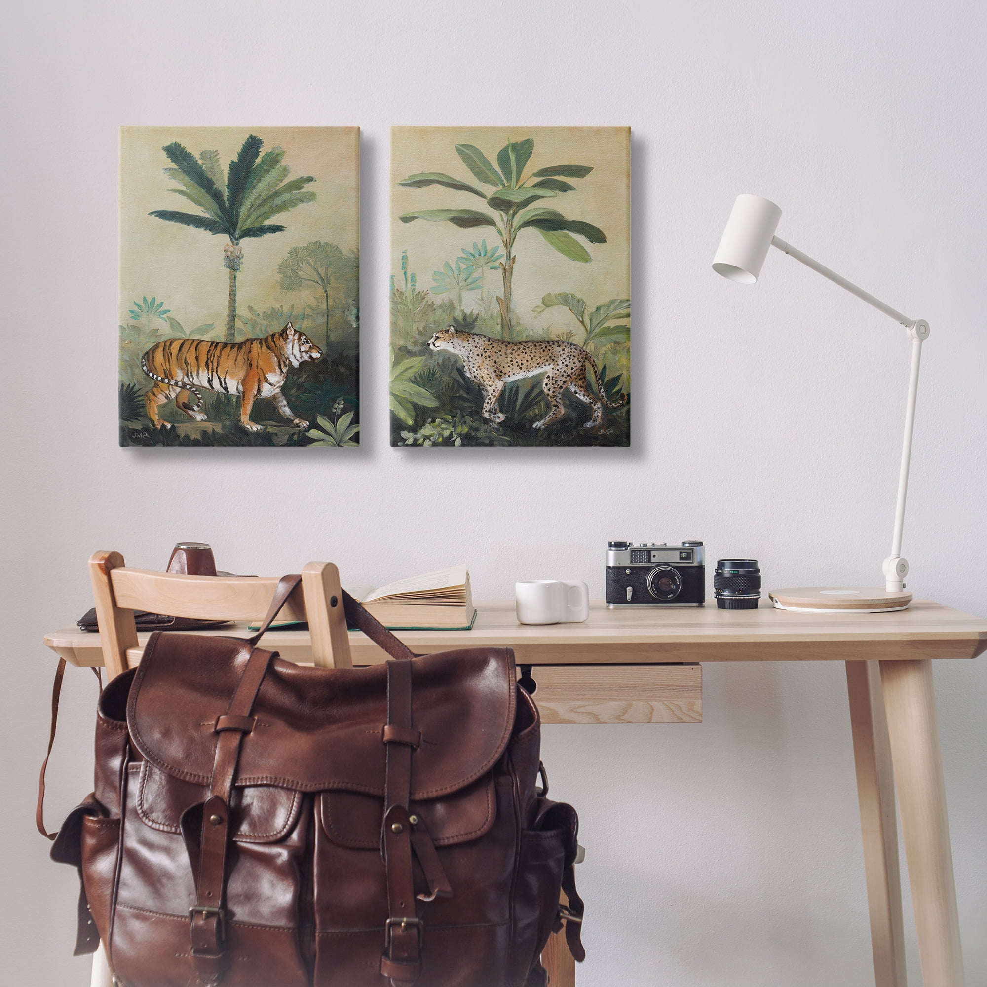 Stupell Industries Tiger Cheetah Jungle Forest Animals Painting Wrapped Canvas Art Print Wall Art, 20 x 30, Set of 2