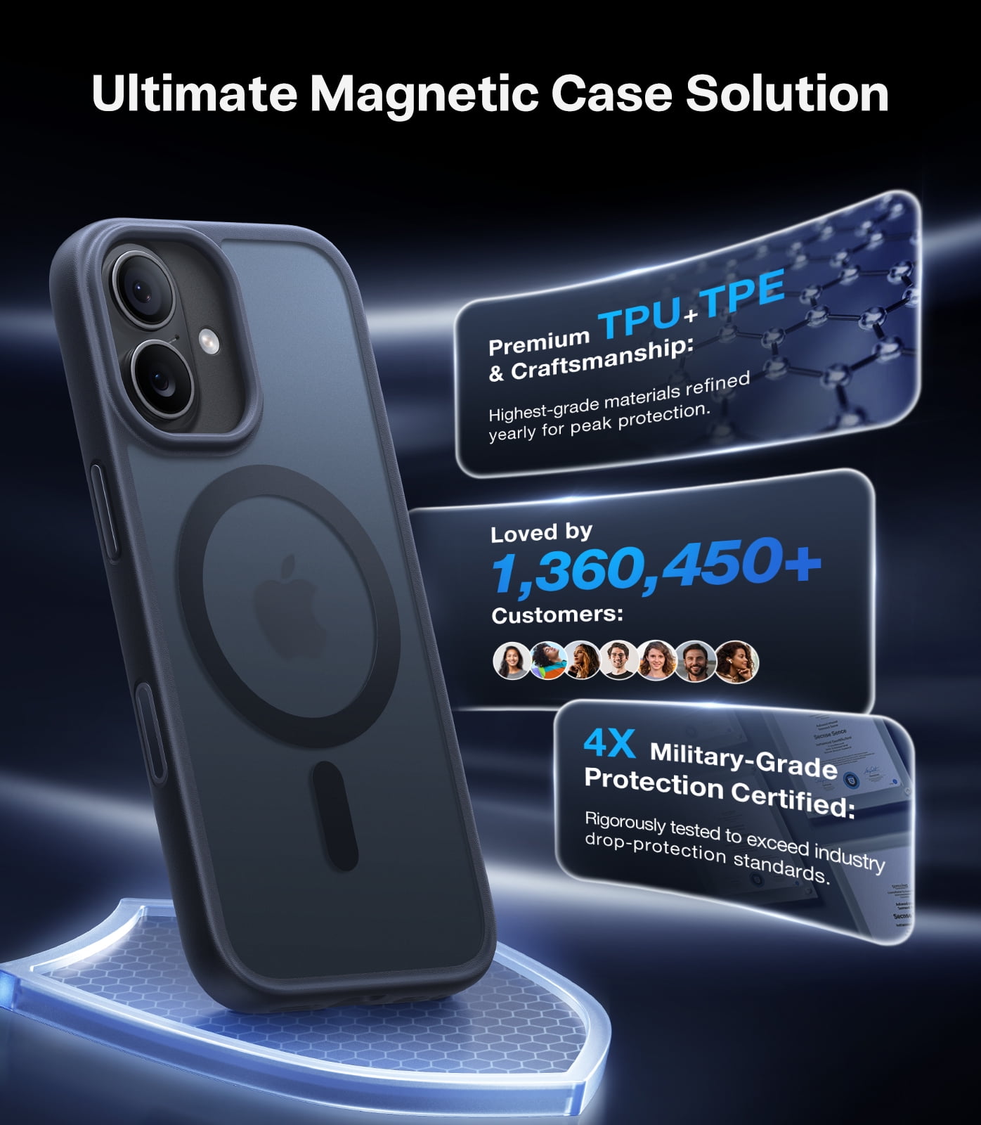 TORRAS Guardian Mag for iPhone 17 Case, Shockproof,Military Grade Drop Protection, Compatible with MagSafe, Translucent Matte Slim Case ,6.3″,Black