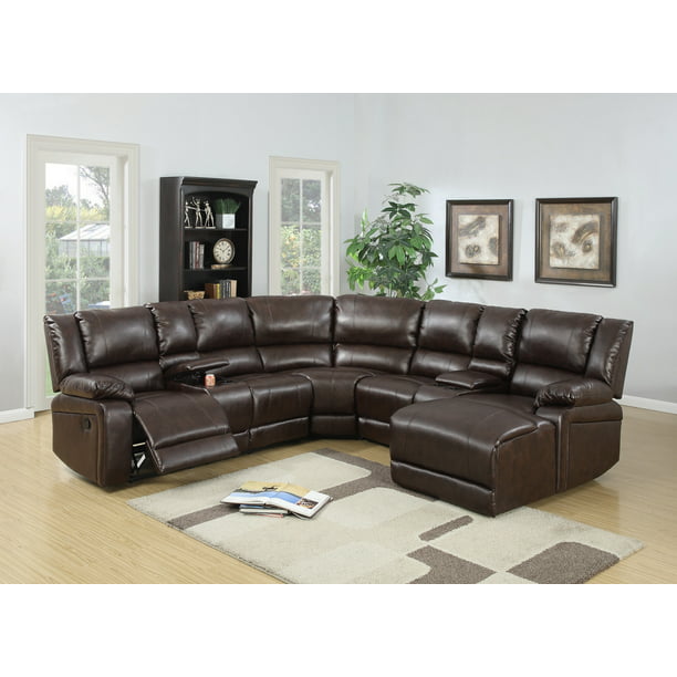 Motion Sectional Sofa Chaise Console, Recliner Sectional Sofa Bonded Leather
