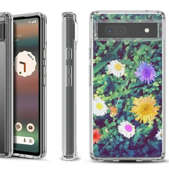Shockproof Bumper Phone Case for Google Pixel 6a, by OneToughShield ® - Daisy Paint