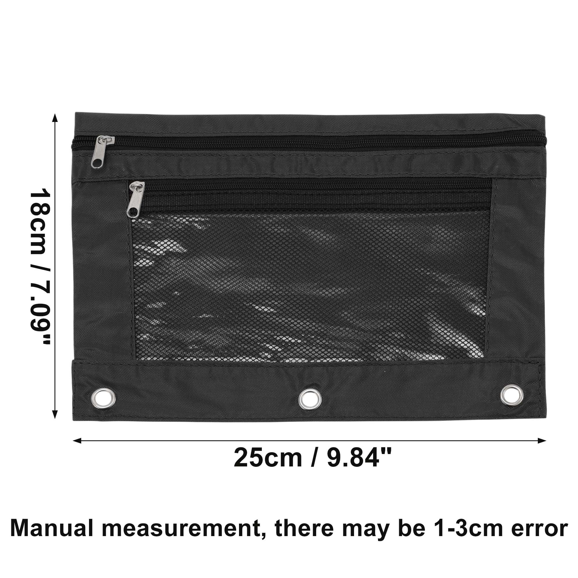 Unique Bargains Smooth Zipper Clear Mesh Double Layer Pencil Case for 3 Ring Binder Black