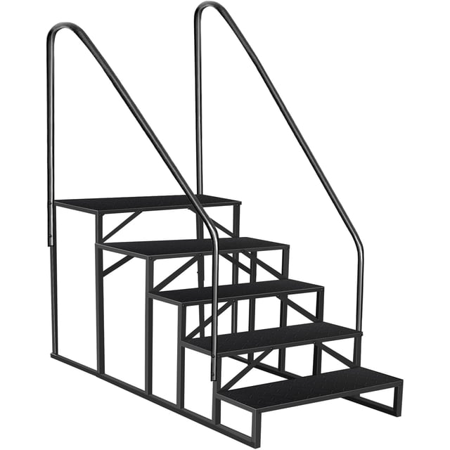 Heavy Duty RV Steps with Handrail 2 to 5 Step, 660 lbs Portable Alloy Steel Ladder, Anti Slip Outdoor Stairs for Camper Trailer Hot Tub Pool Porch, Single/Double Handrail