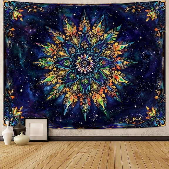 Boho Floral Mandala Tapestry for Bedroom Aesthetic Blue Bohemian Colorful Flower Wall Tapestry Purple Hippie Indian Small Tapestries Wall Hanging for Living Room Dorm Decor 40 x 30 Inch