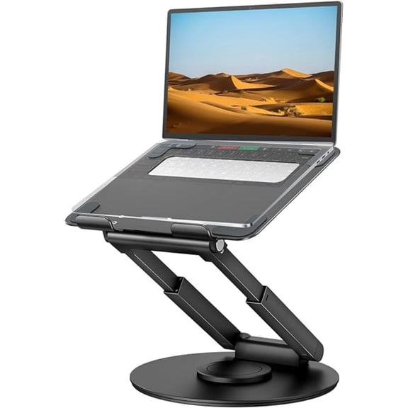 Telescopic Laptop Stand for Desk with 360° Swivel Base, Sit to Stand, Height Adjustable, Portable Riser Holder for Good Posture, Compatible , All Laptops 10-17" - Black