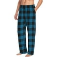 thumbnail image 2 of Uemuo Blue Black Plaid Pattern Men's Wide Leg Palazzo Lounge Pants with Pockets Light Weight Loose Comfy Casual Pajama Pants-XX-Large, 2 of 9
